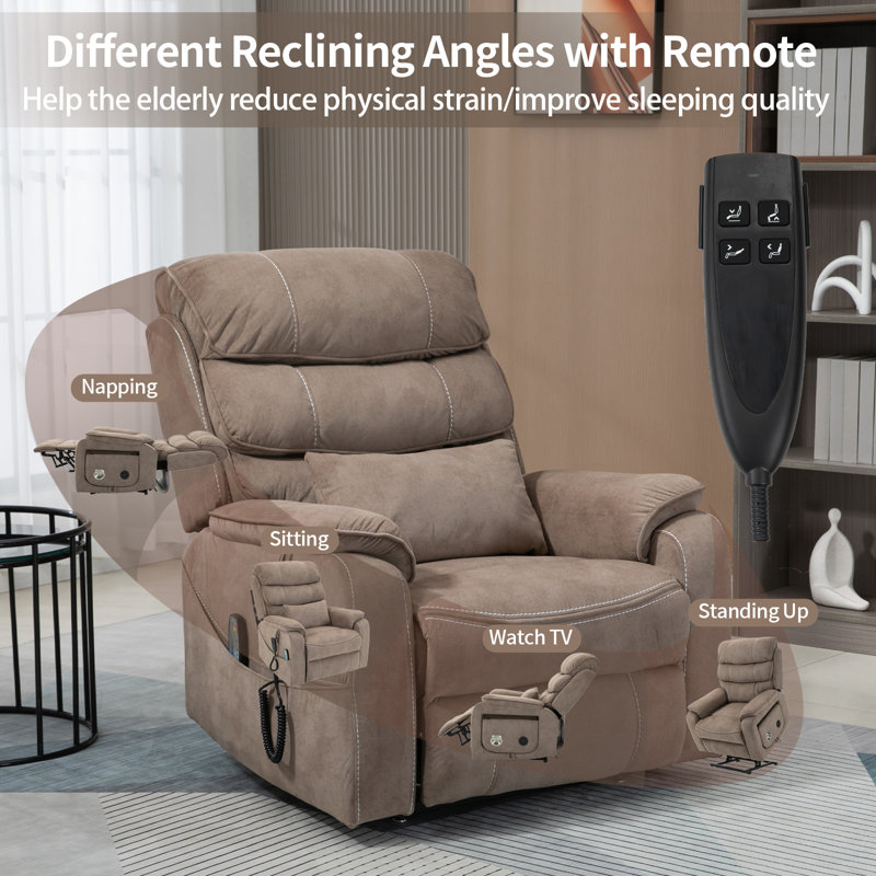 Lay Flat Dual Motor Power Lift Recliner With Tray Table,heat And Massage, Tan