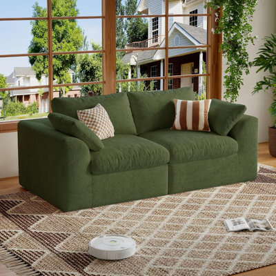 78" Boneless Cloud Couch, Deep Seat Loveseat Sofa with Mousse Velvet, Dual Layer Foam, Movable Backrests, No Assembly,Green