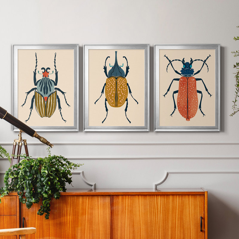 «Beetle Bug I», ensemble de 3 impressions sur toile encadrées, Argent, H 18,5 po x l 73,5 po x P 1,5 po
