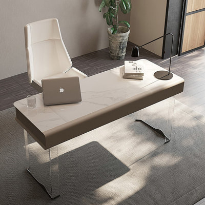 Blanc + kaki + pierre frittée rectangulaire transparente + bois manufacturé + acrylique avec bureau à 2 tiroirs