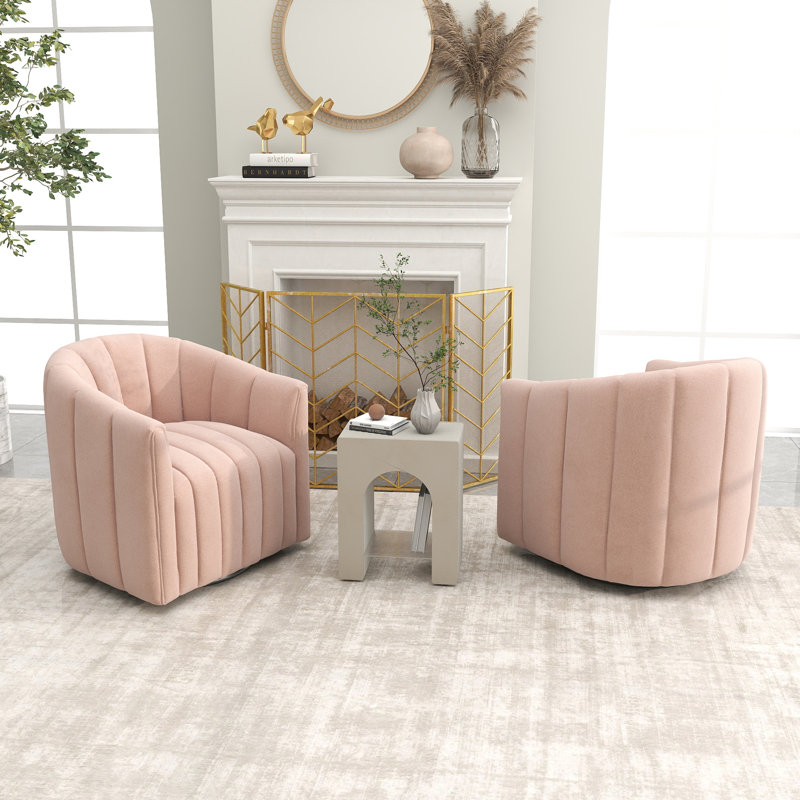 Annelotte Velvet Swivel Barrel Chair, Pink