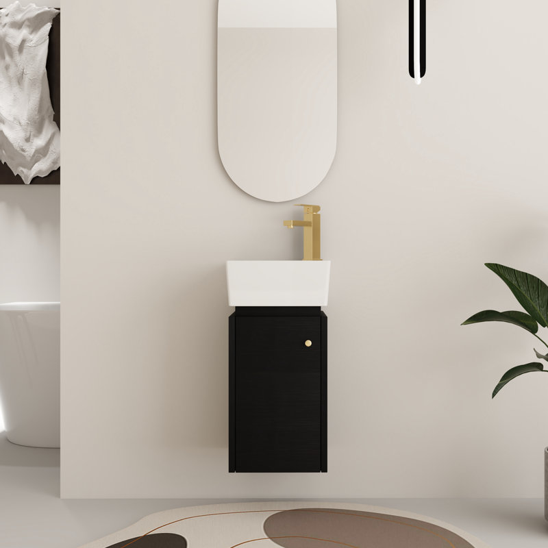 Ensemble de meuble-lavabo simple 12 po avec comptoir en céramique Dewmere, Noir châtaignier