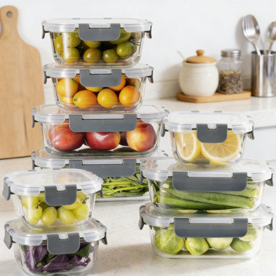 18-Piece Airtight Glass Food Storage Container Set With Locking Lids | BPA-Free, Leakproof Meal Prep Containers | Oven, Microwave, Freezer & Dishwashe