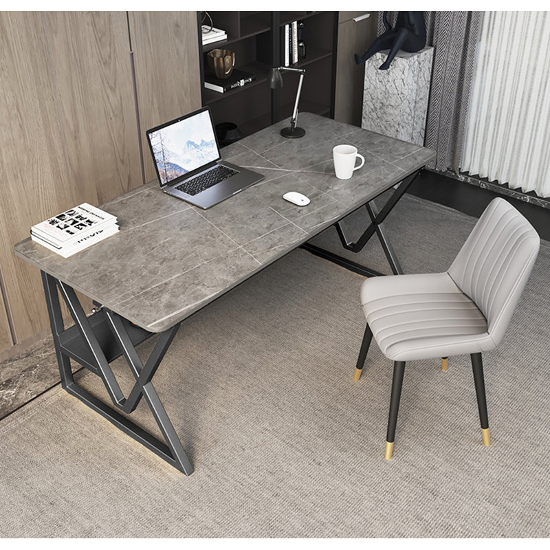 Rectangular Sintered Stone Tabletop Desk, Gray, 29.53" H x 55.12" W x 27.56" D, Black