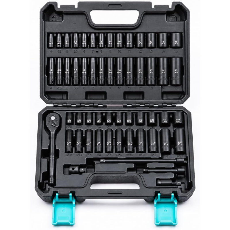 1/4" Drive Impact Socket Set, SAE (5/32"-9/16") & Metric (4-15mm) , 55 PCS