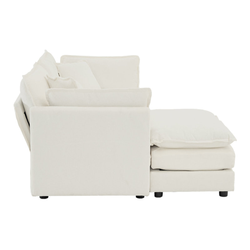 Canapé à deux places en chenille avec repose-pieds, canapé modulaire en L à deux places avec repose-pieds et causeuse avec repose-pieds