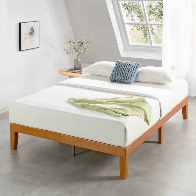 Lit plateforme en bois massif Harlow, Double, Naturel