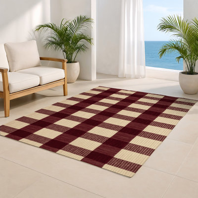 Tapis d'intérieur et d'extérieur à carreaux rouge