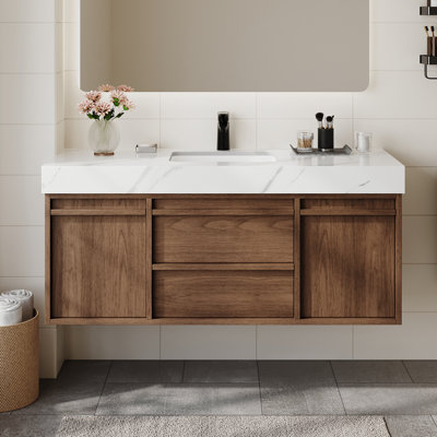 Ensemble de meuble-lavabo simple 48 po avec armoire, armoire en bois massif fritté blanc, deux tiroirs et bahuts