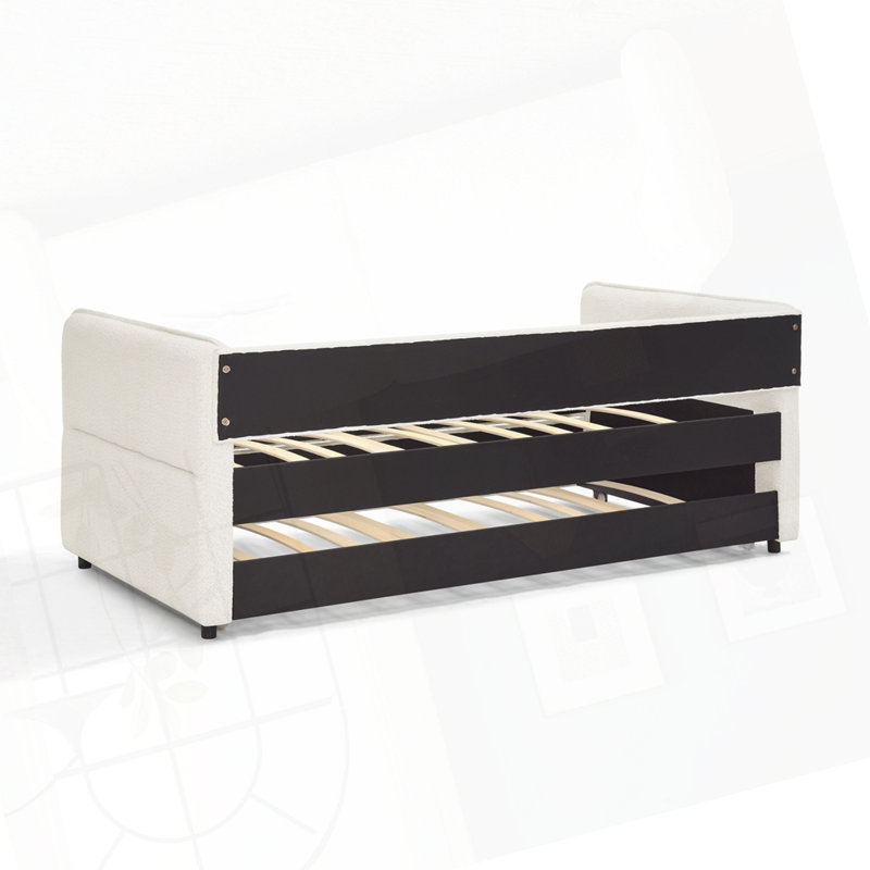 Vertical Stripe Daybed with Trundle, Beige, Twin
