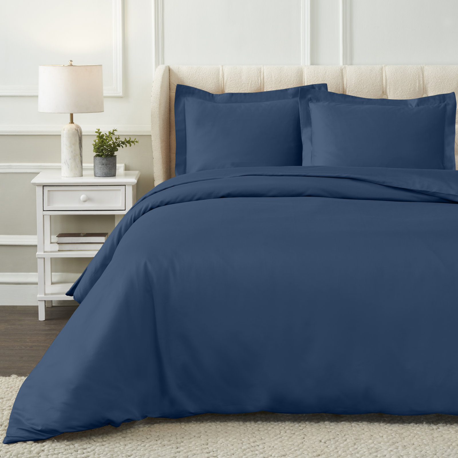 Mellark Cotton Sheets, Full/Queen Duvet Cover + 2 Standard Shams, Navy Blue