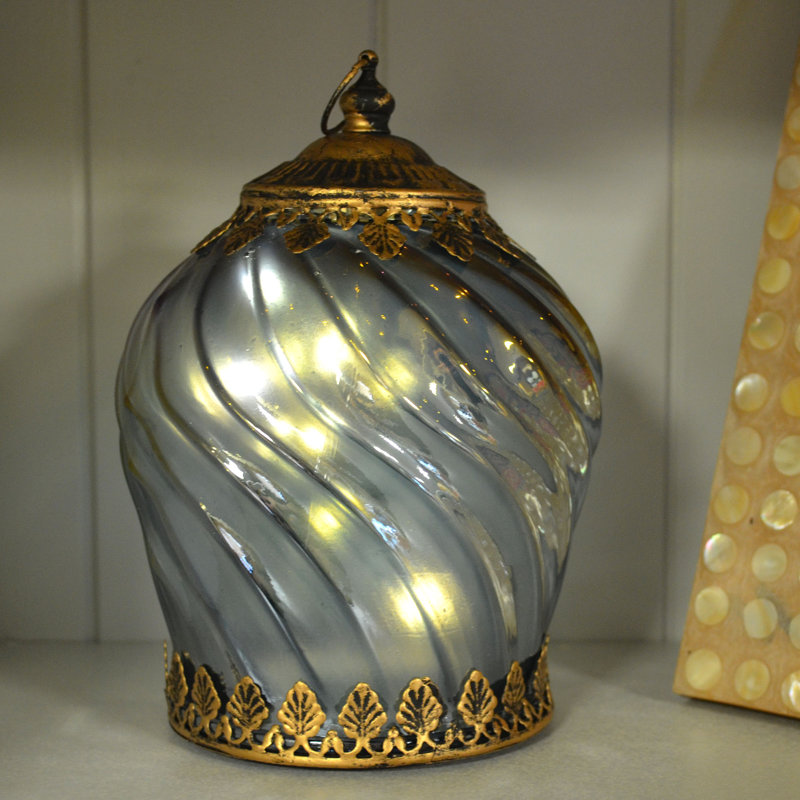 Blue LED Lanterns Twisted Iridescent Moroccan Style Lantern