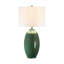 Lampe de table en céramique verte à 3 voies avec abat-jour tambour blanc