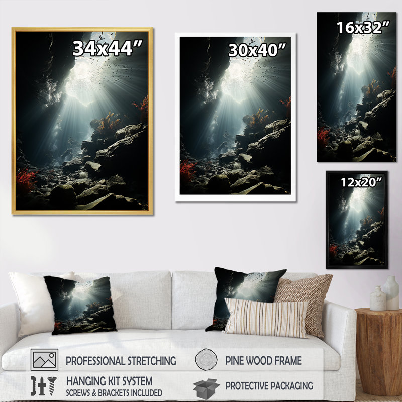 «The Enigmatic Of Deep Sea Scenery», reproduction d'art sur toile, H 32 po x l 24 po x P 1 po, Cadre flottant noir