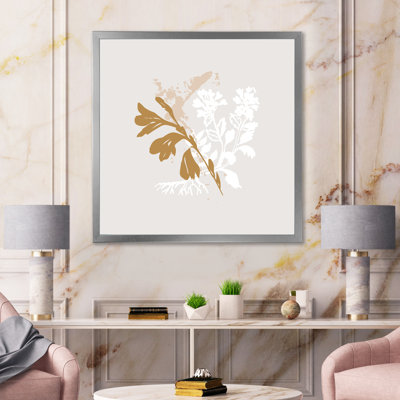 Minimal Botanical Design in Brown and White - Reproduction de photo encadrée sur toile
