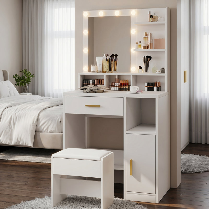 Makeup Vanity with Mirror, Vanity desk, Makeup Table with 1 Drawer, Makeup Vanity Table Set for Bedroom