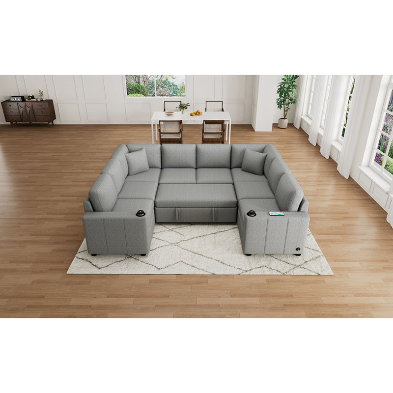 Canapé-lit modulaire convertible en U de 107,1 po pour salon, gris, H 34,93 po x l 107,03 po x P 84,63 po, Gris