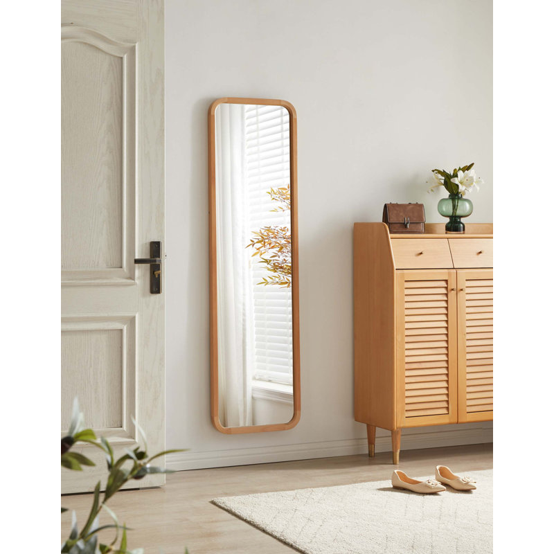 Miroir pleine grandeur en bois de hêtre massif, miroir autoportant avec support, miroir corps en bois naturel pour le salon de la chambre à coucher, miroir mural 2 en 1
