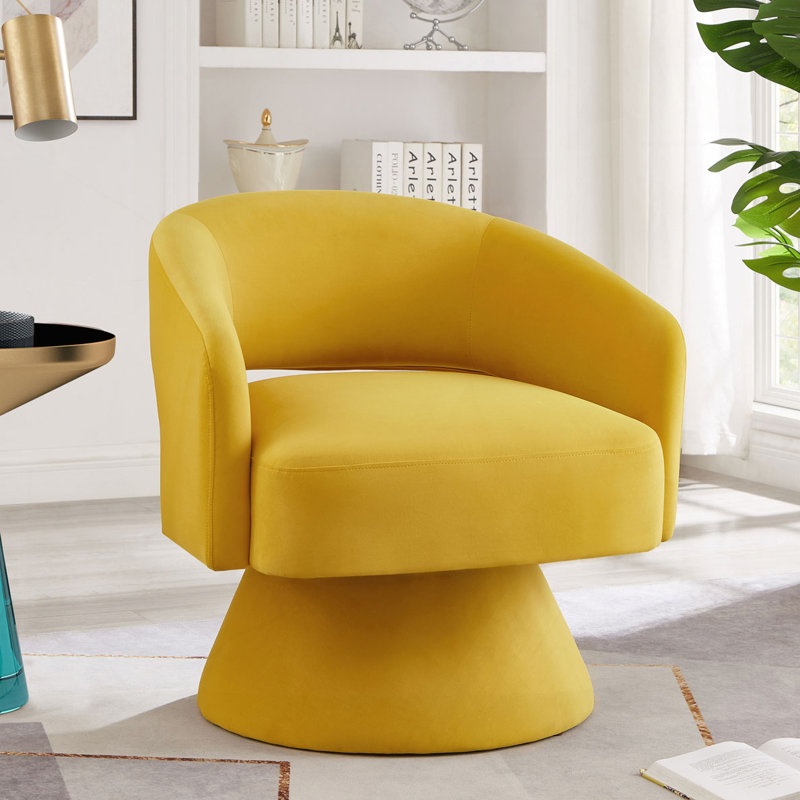 Fauteuil demi-tonneau pivotant rembourré en velours, Jaune