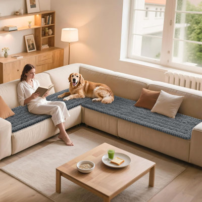 Dog Couch Cover Protector, Non-Slip Couch Covers for Dogs, Durable Pet Couch Covers for Sofa, Fuzzy Dog Couch Cover for Furniture Sofa, Washable & Pet Friendly