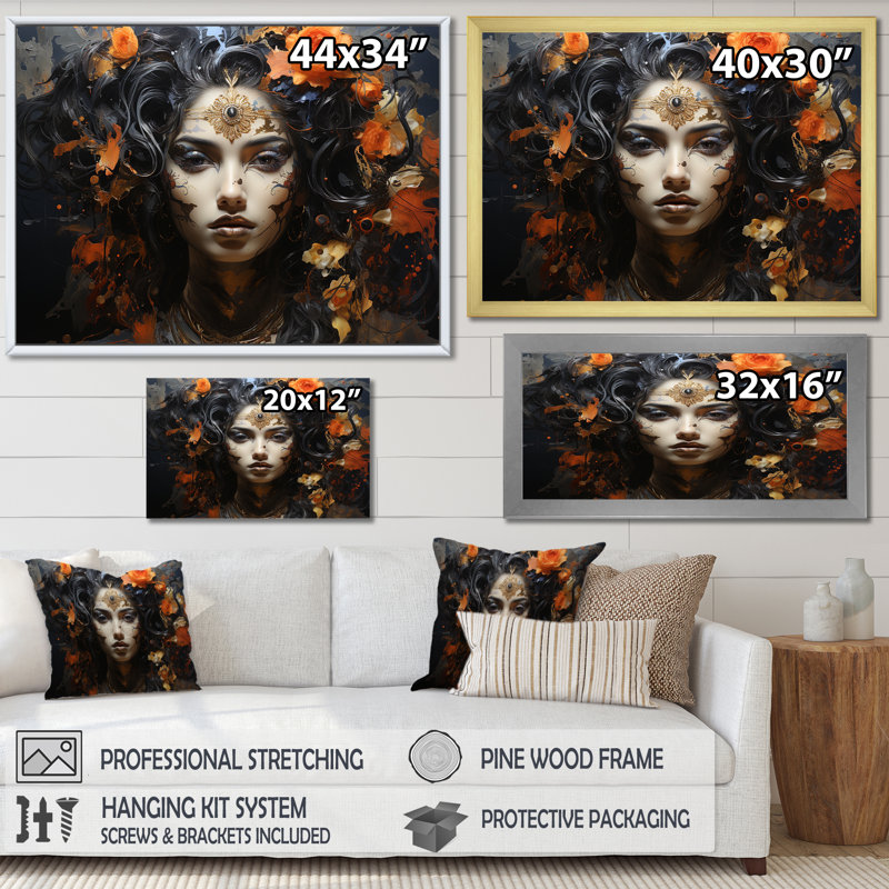 Décoration murale Hindouisme Kalis - Hindouisme, H 24 po x l 32 po x P 1 po, Cadre flottant noir