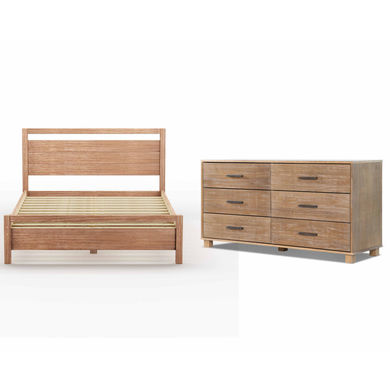 Loft Solid Wood Piece Bedroom Set, Acacia, 2 Pieces: 1 Bed, 1 Dresser