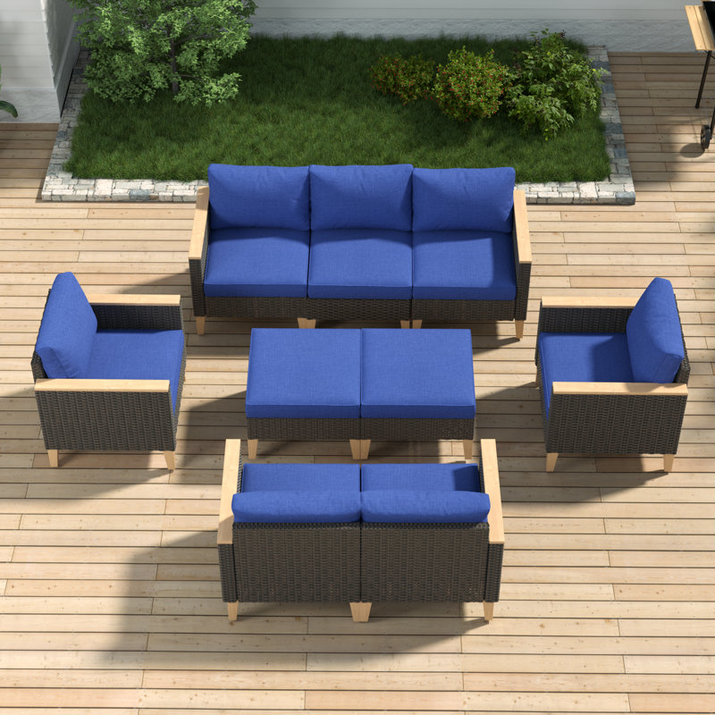 Tuule 9 Piece Sofa Seating Group with Cushions, Blue