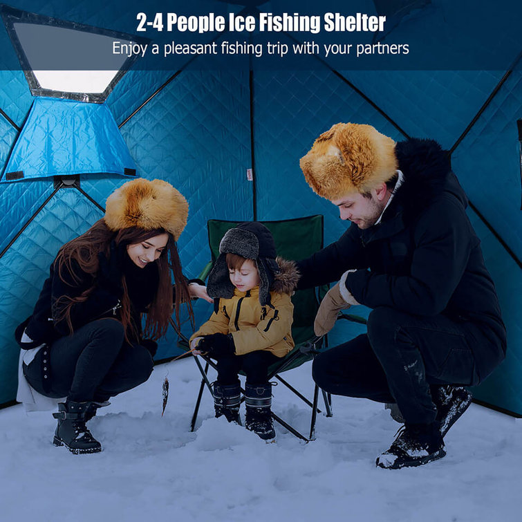 Outsunny 4 Person Insulated Ice Fishing Shelter, Pop-Up Portable Ice  Fishing Tent with Carry Bag, Two Doors and Anchors for -22 , Dark Blue