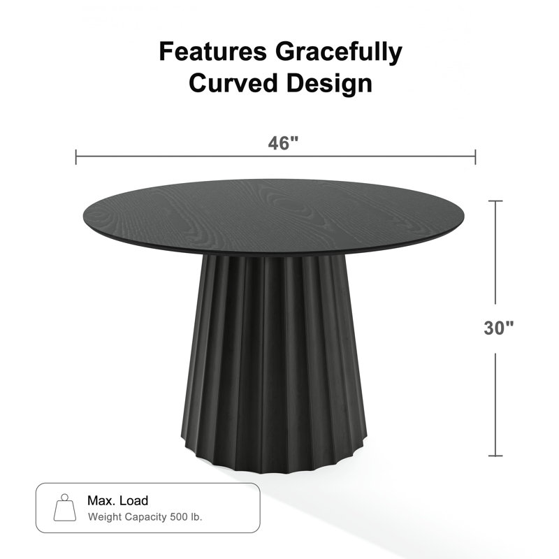 Table de salle à manger en bois massif, Noir, noir, noir, noir, H 30 po x L 46 po x l 46 po