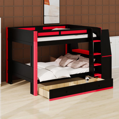 Lit superposé moderne, bureau pratique à lumière DEL et étagères spacieuses
