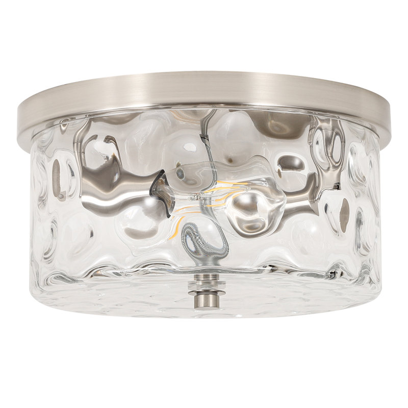 Alixandra 2-Light Flush Mount Ceiling Light With Clear Hammered Glass, 11.81" L x 11.81" W x 5.9" H, Brushed Nickel