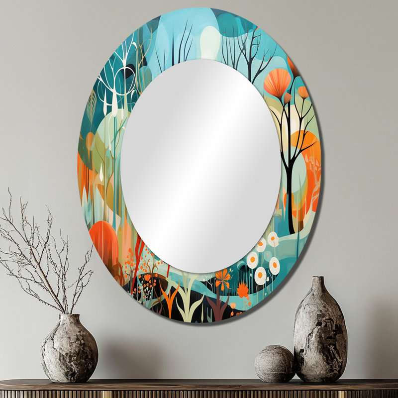 Teal Mid Century Mod Nature - Miroir mural ovale bleu sarcelle, 40 po x 30 po