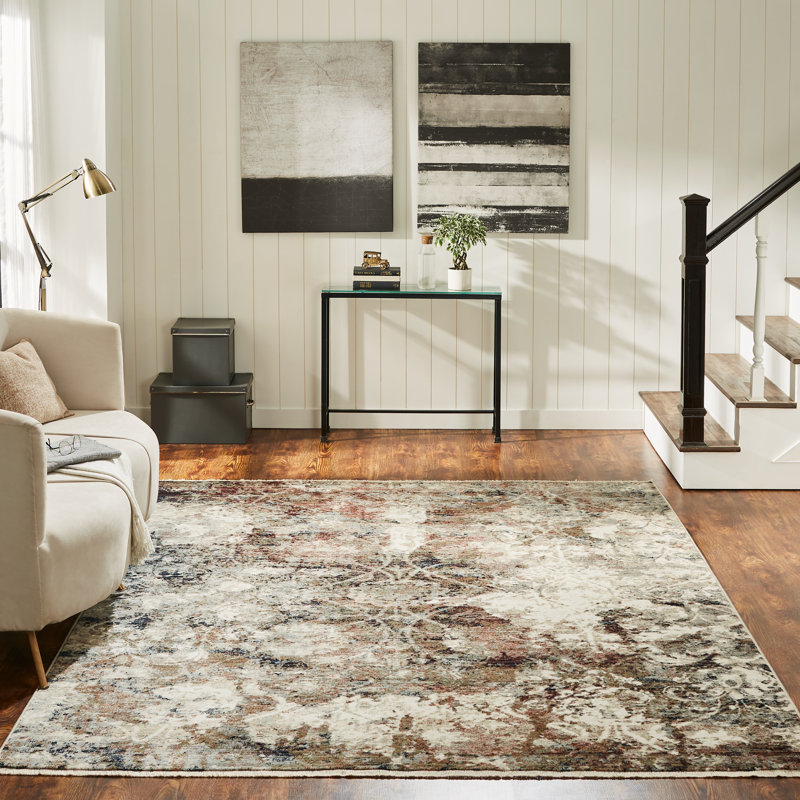 Lightfoot Abstract Area Rug in Ivory/Gray, Rectangle 5'2" x 7'8"