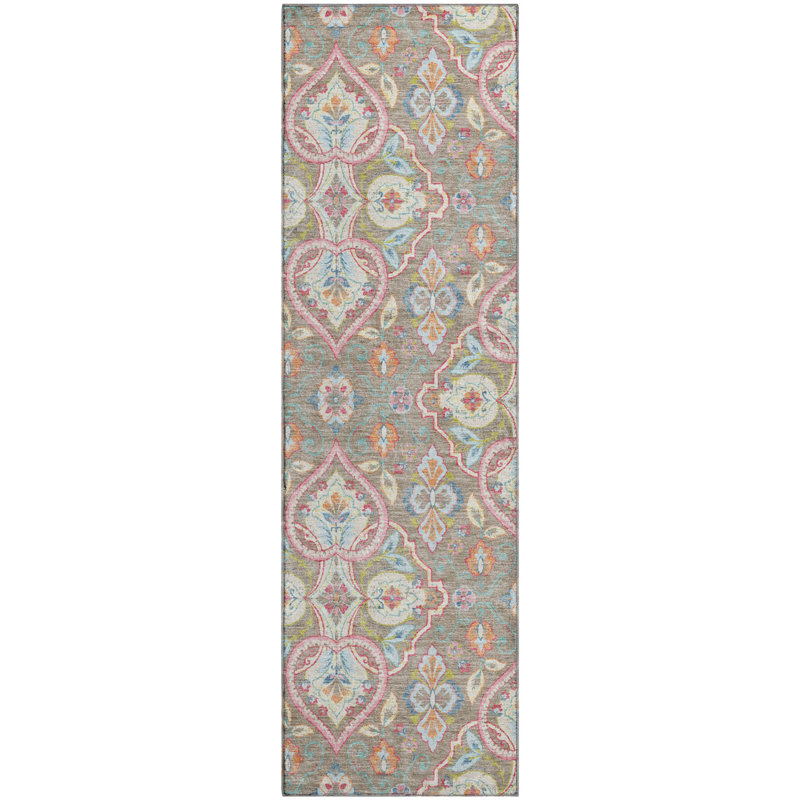 Tapis bohème de qualité supérieure lavable à la machine Mayfield AMF2207, Taupe, Tapis de couloir 2 pi 3 po x 7 pi 6 po