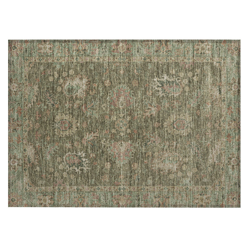 Machine Washable Indoor/Outdoor Xhevrie Olive Rug, Rectangle 1'8" x 2'6"