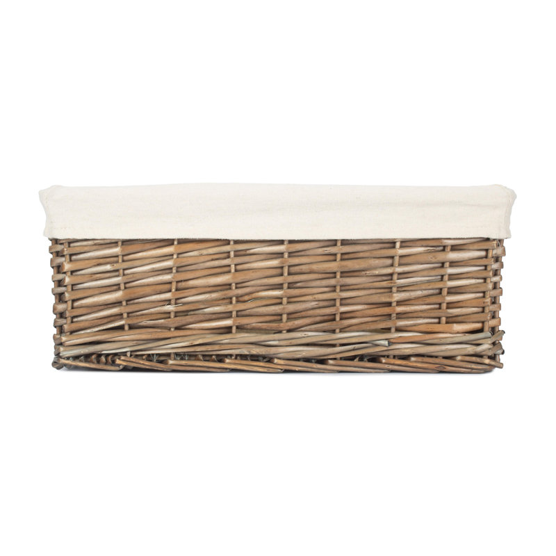 Shinde Wicker Lined Storage Basket, Antique Wash, 16cm H x 43cm W x 32cm D