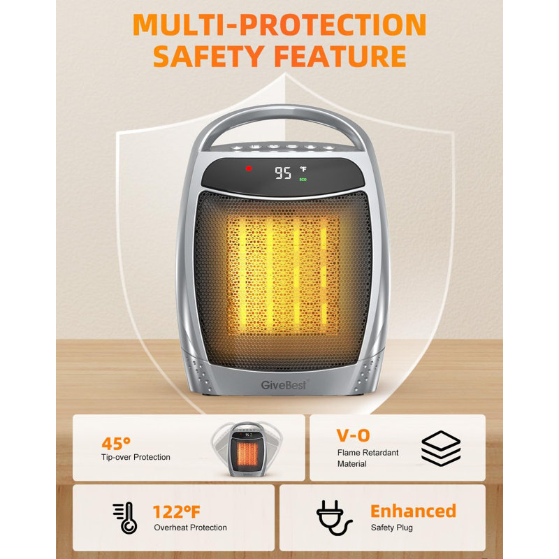 Space Heater for Indoor Use, 1500W Portable Heater with Remote, 12H Timer, Eco Mode and Fan Mode, PTC Ceramic Fast Heating Safety Small Heater for Bedroom Office Room Indoor Use