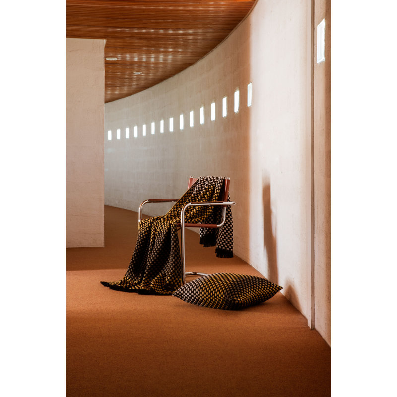Hand Woven Throw Blanket, Black/Mustard/Dark Green/Brown