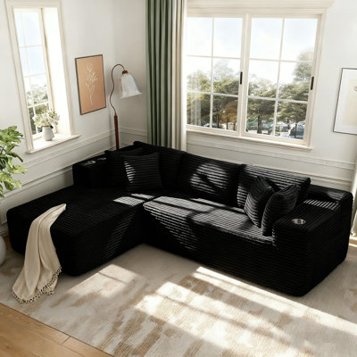 105" Corduroy L-Shaped Sectional Sofa with Chaise, Oversized 4-Seat Cloud Couch with Deep Foam Cushions