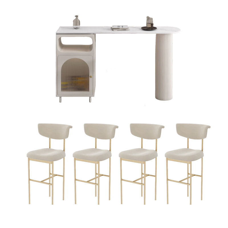 Table en pierre claire de luxe, Blanc, H 41,3 po x L 62,9 po x l 15,7 po, Blanc / noir
