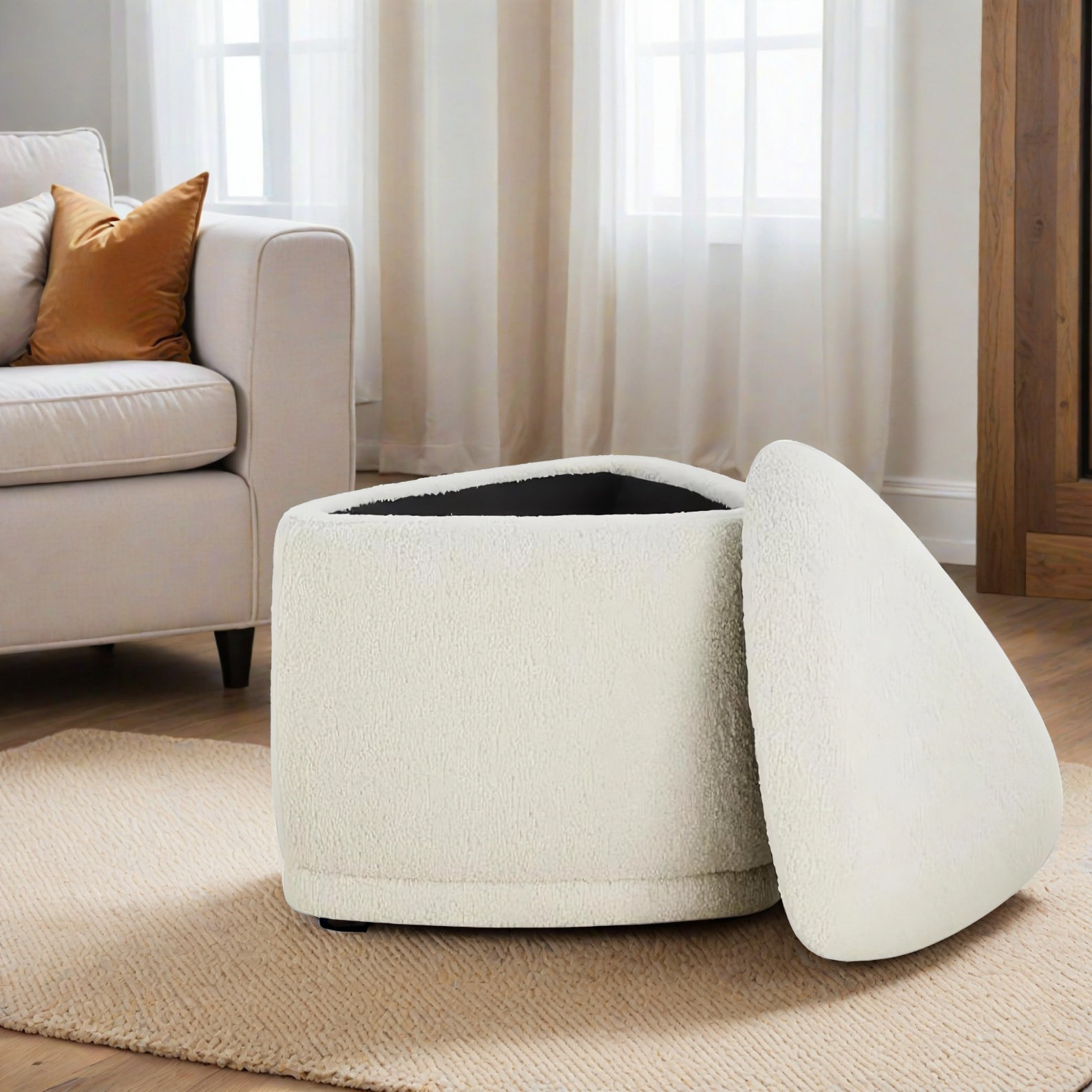 Adna 27" Storage Ottoman, Aries Cream Sherpa