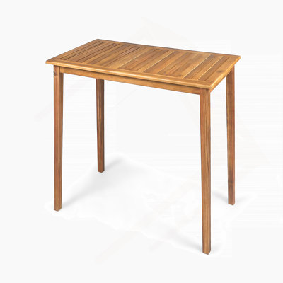 Outdoor Minimalist Acacia Wood Rectangle Bar Table - Teak Finish