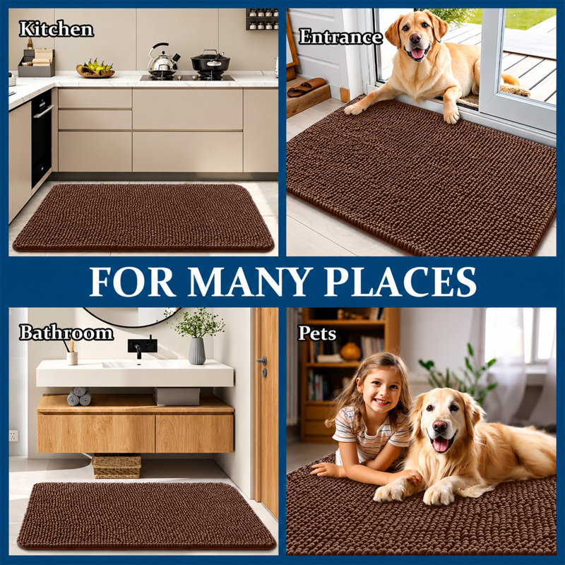 Luxury 100% Microfiber Chenille Door Mat - Soft, Absorbent And Non-Slip Floor Mat, Brown, 50 cm x 80 cm