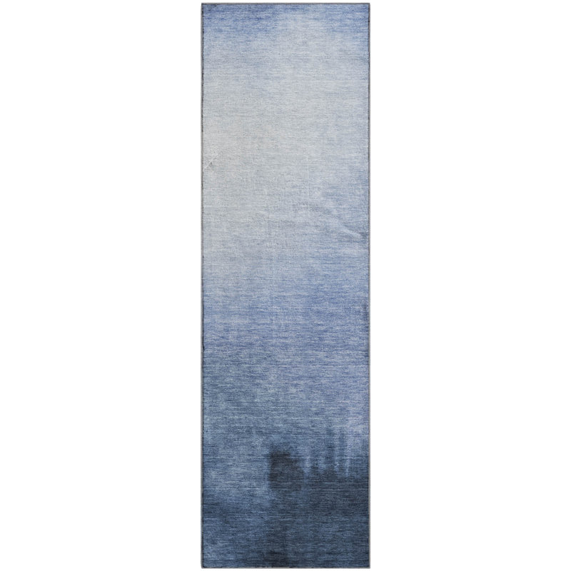Premium Machine Washable Mayfield AMF2420 Ombre Rug, 2'3" x 7'6" Runner, Navy