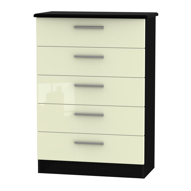 Fully Assembled Yvette 5 Drawer Chest, Black/Cream