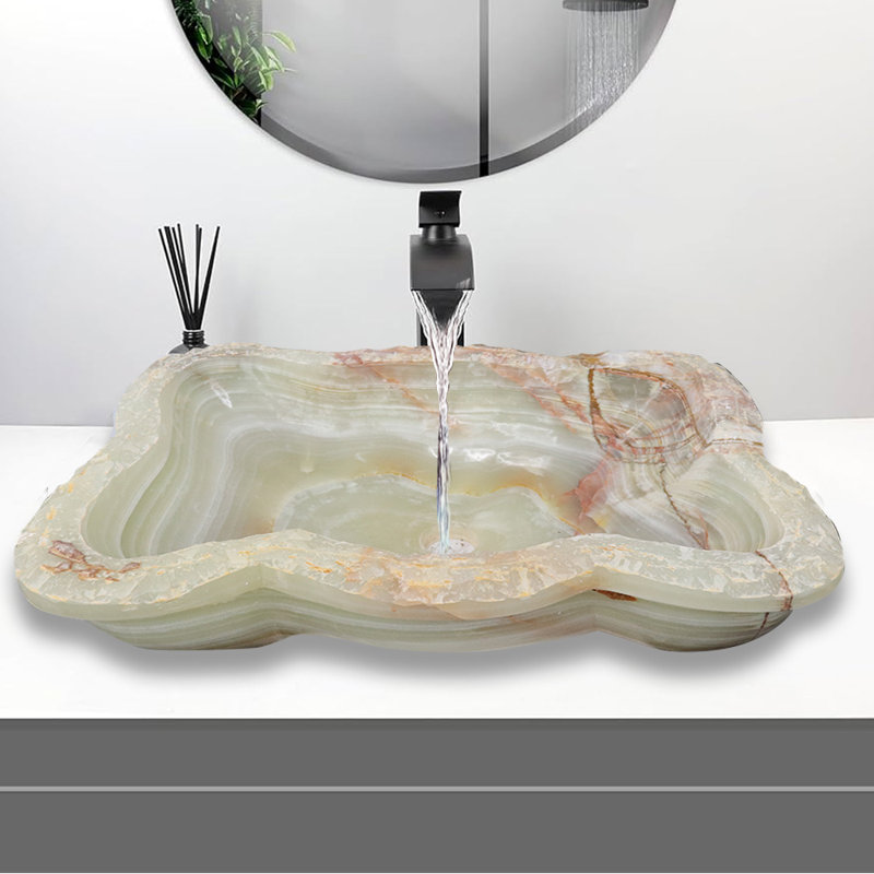 Handmade Marble Onyx 23.5" Artisanal Vessel Bathroom Sink, Light Green