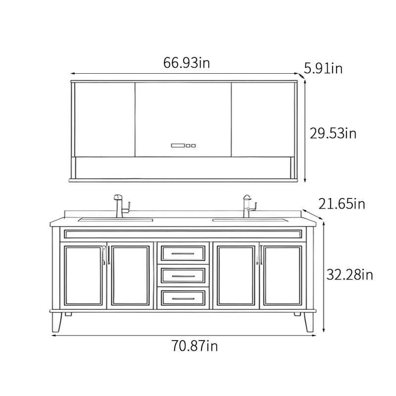 Armoire de salle de bain simple et moderne de style français, Gris clair, 32.28'' H x 70.87'' W x 21.65'' D