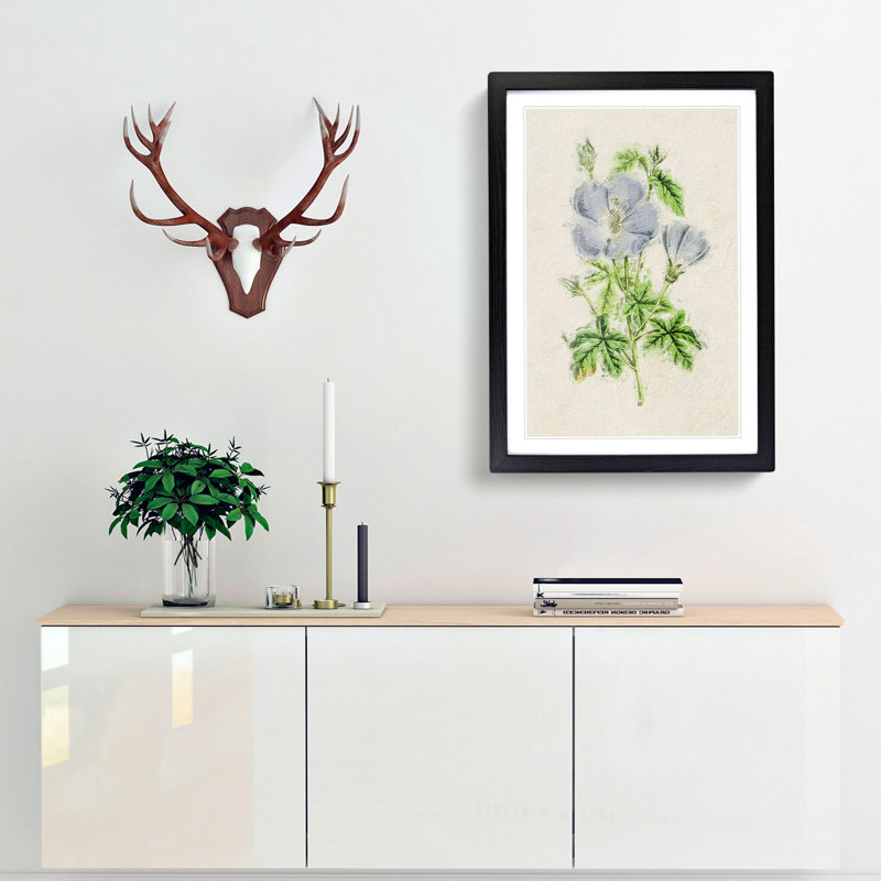 Illustration of Lilac Rosemallow Flowers - Picture Frame Painting Print, 65cm H x 48cm W x 2cm D, Black Framed