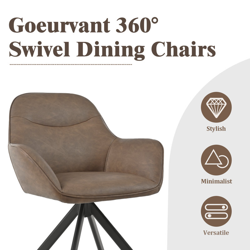48.5cm H Vintage Faux Leather Upholstered Dining Chairs, Dark Brown PU