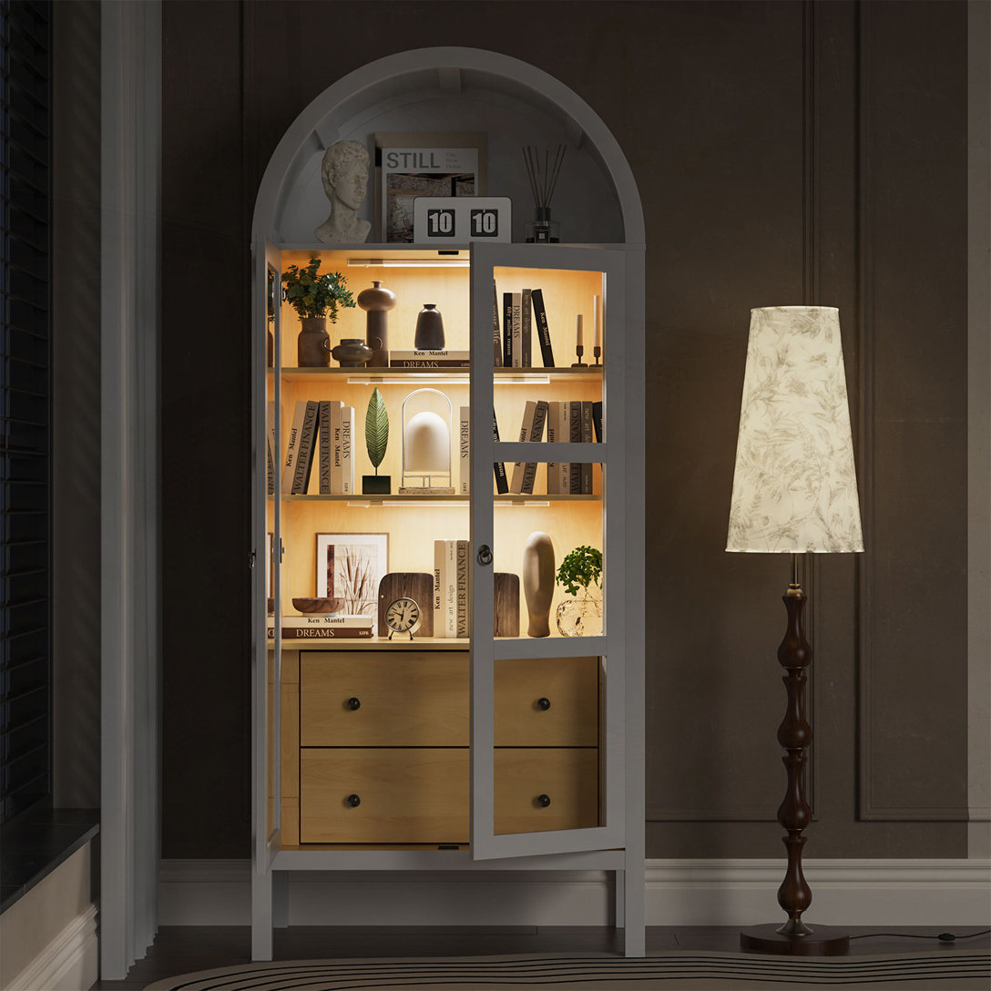 Red Barrel Studio Arched Cabinet with Glass Doors,Height Adjustable ...